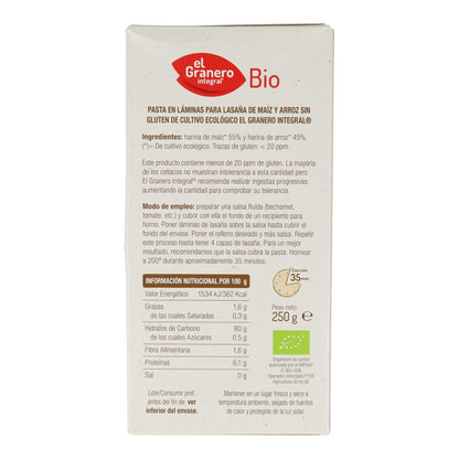 El Granero Organic Gluten-Free Corn Lasagne Sheets, 250 g