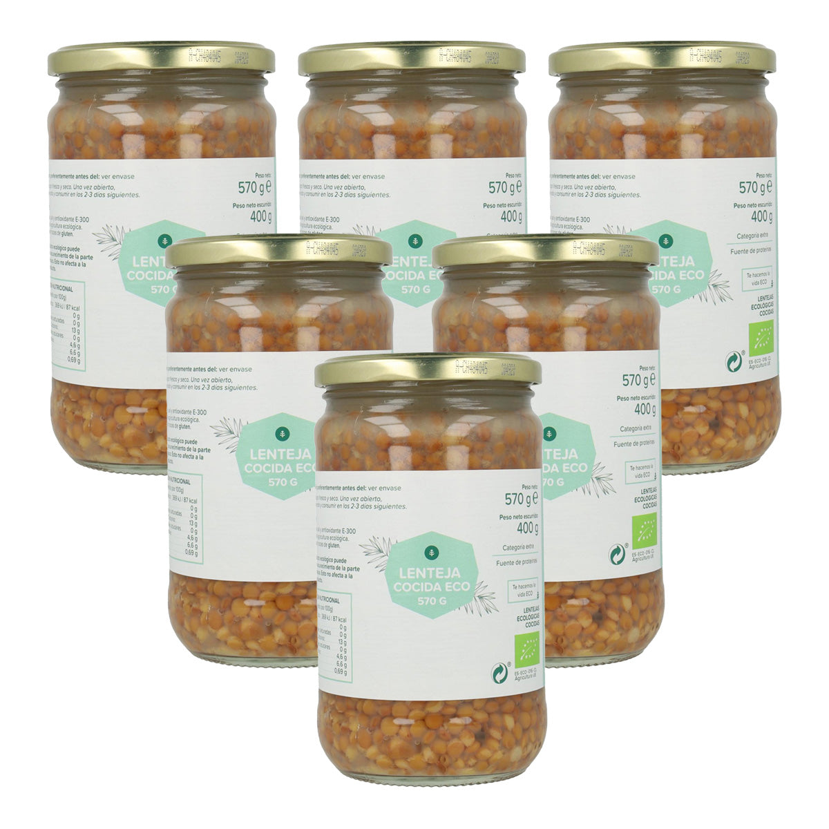 6er-Pack gekochte Linsen ECO Planeta Huerto 570 g