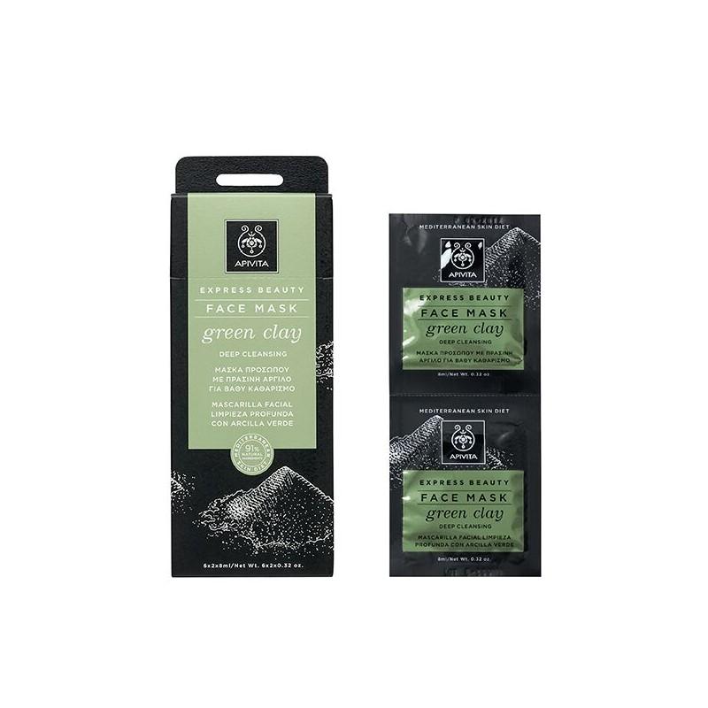 Maschera detergente profonda all'argilla verde Express Beauty Apivita 2 x 8 ml