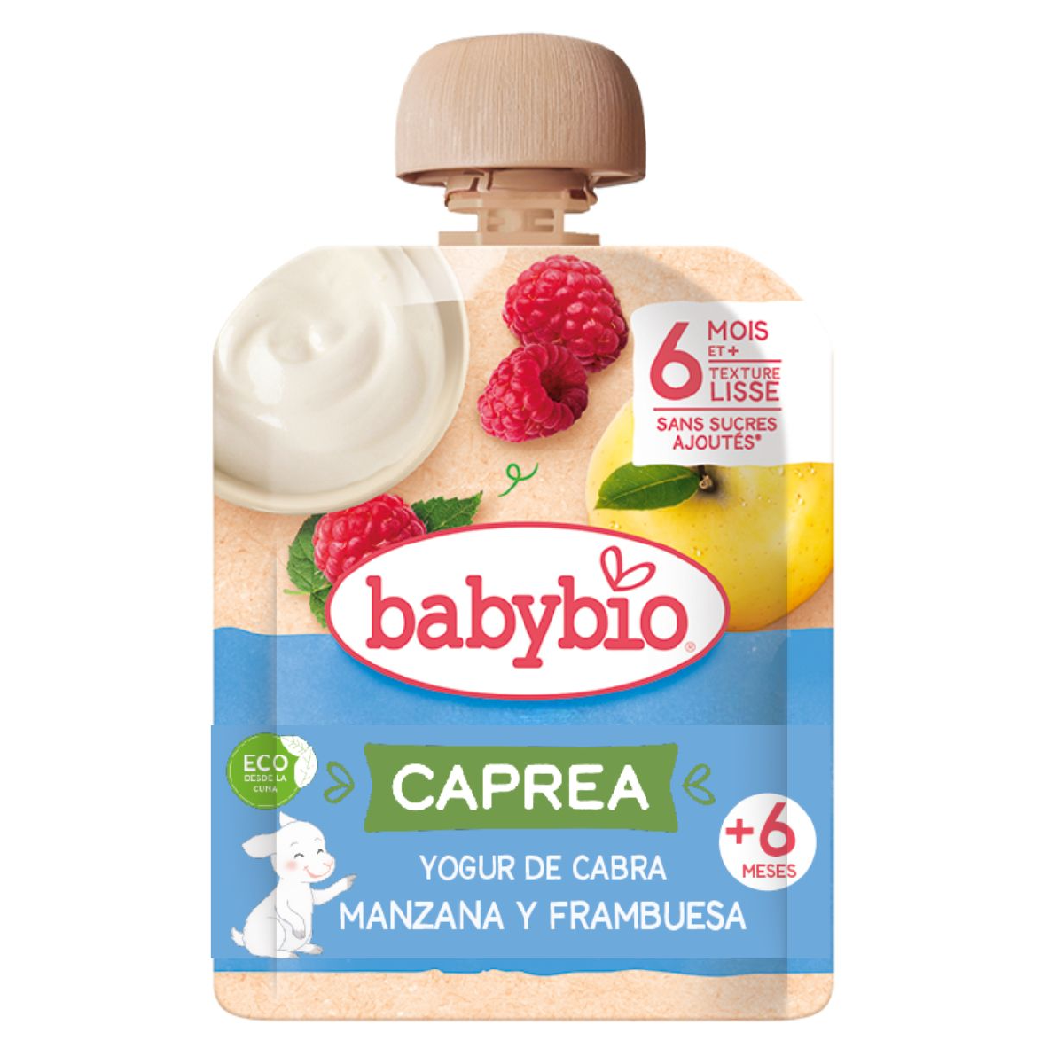Påse med getmjölksyoghurt, äpple och hallon (från 6 månader) babybio 85 g