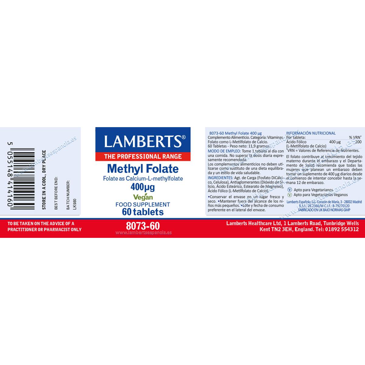 Methylfoliumzuur 400 µg  Lamberts 60 tabletten