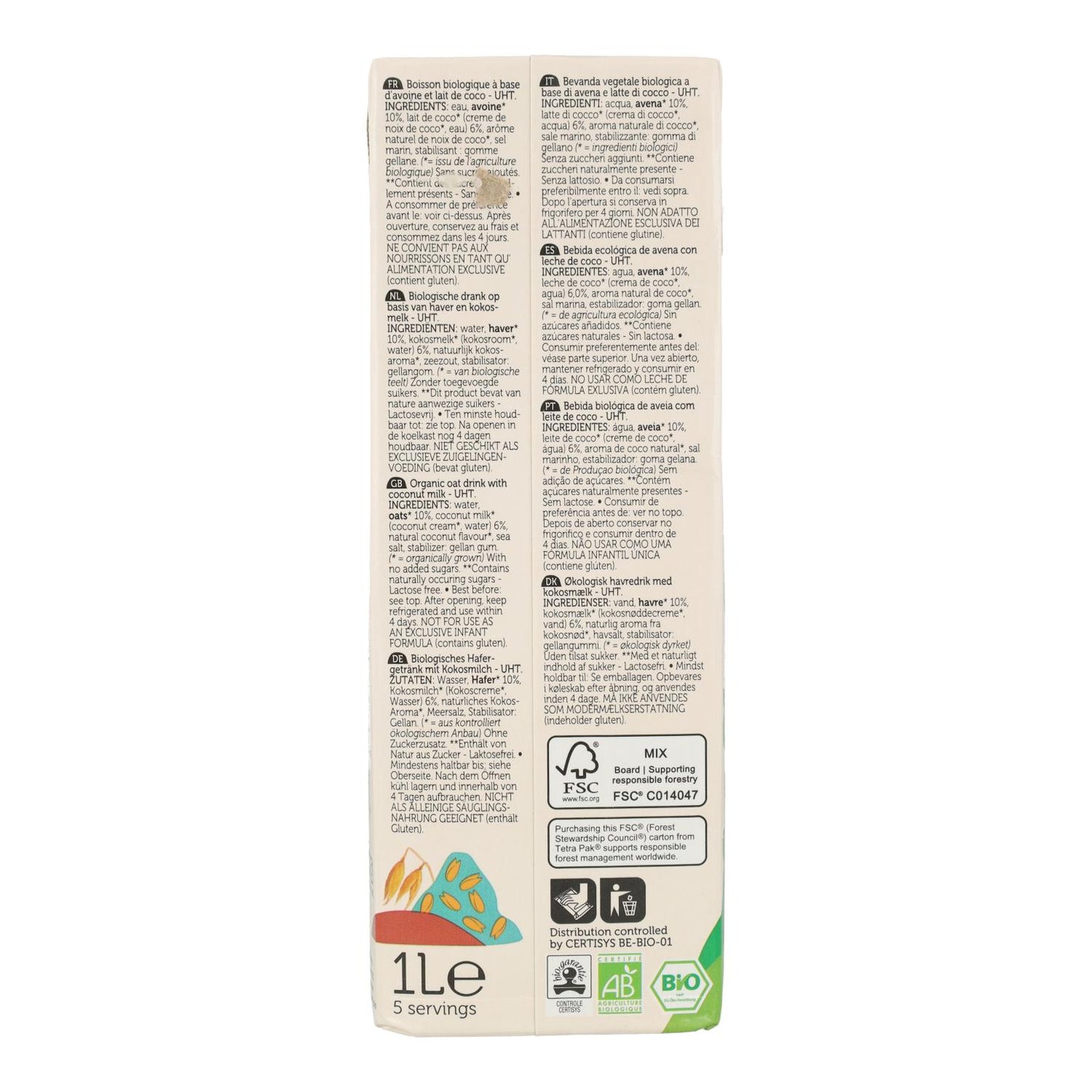 Plantaardige drank van haver en kokos ECO Lima 1 l