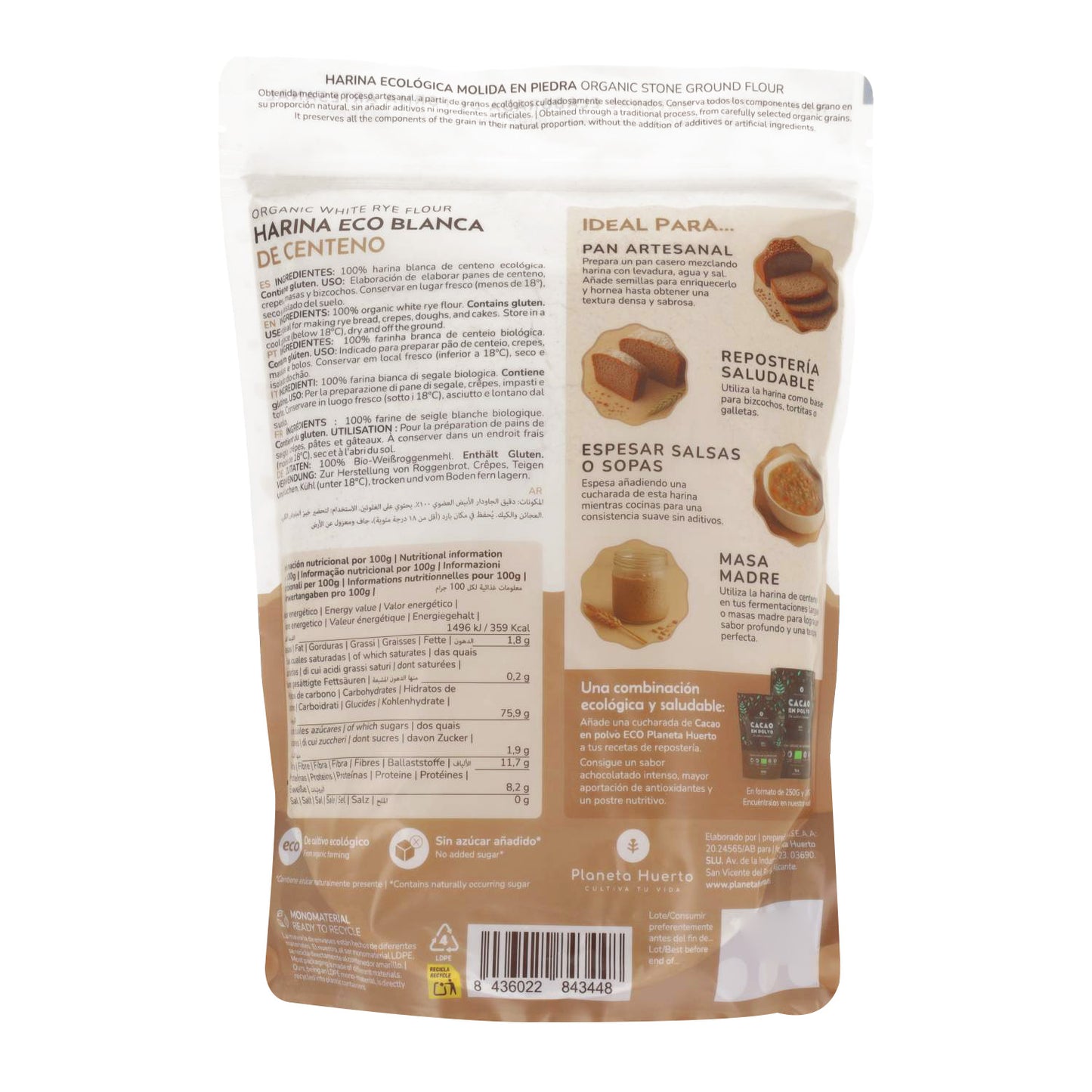 Weißes Roggenmehl Eco Planeta Huerto 800 g