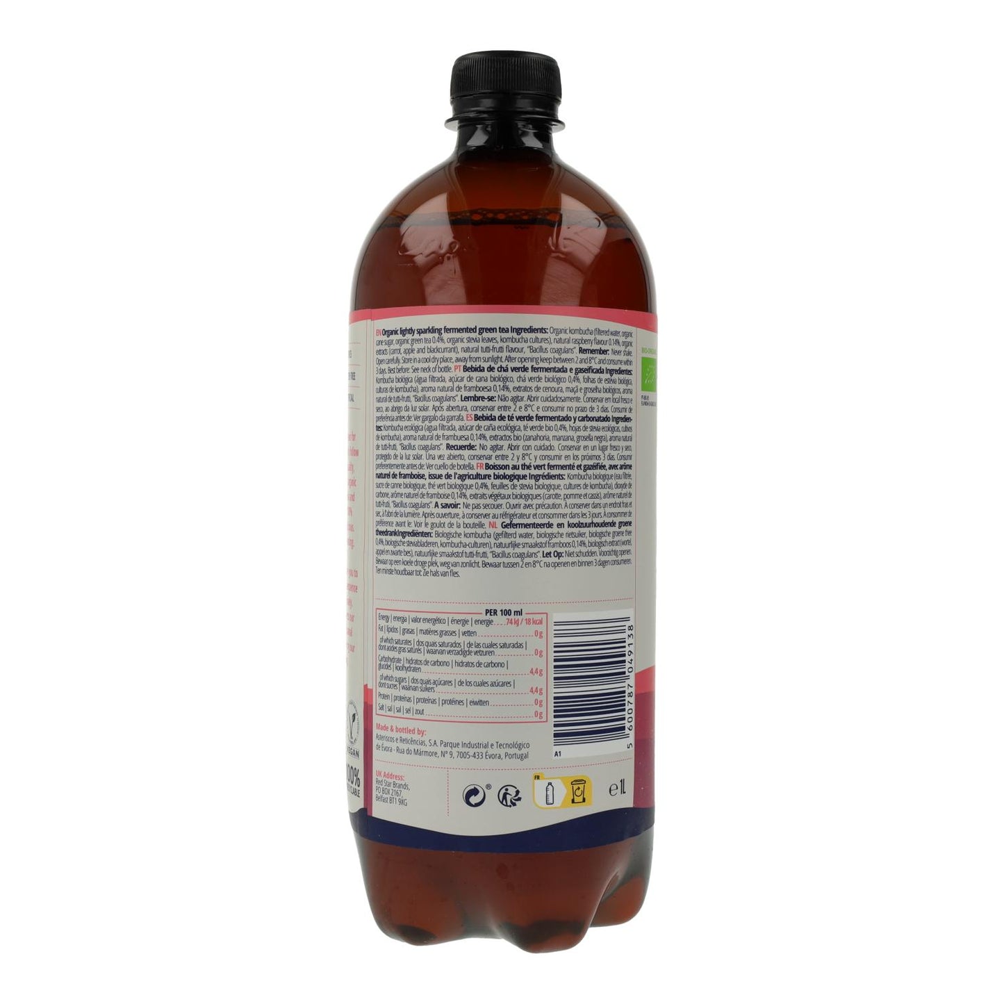 Boisson Kombucha BIO framboise Captain Kombucha 1 L