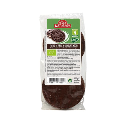 Rijstpannenkoekjes met pure chocolade, 100 g. Natursoy