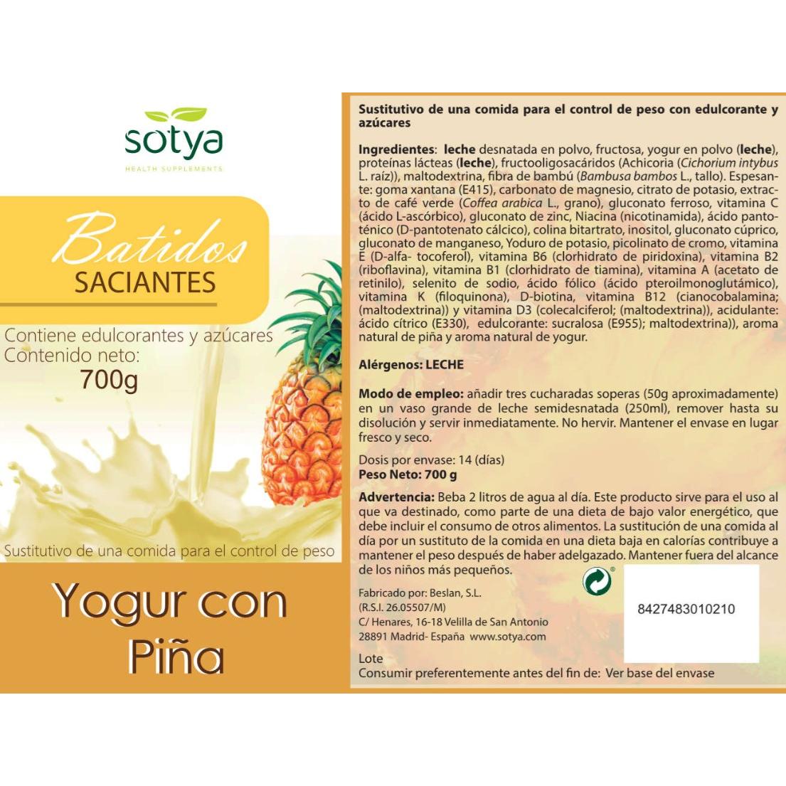 Sättigender Smoothie Joghurt Ananas Sotya 700 g