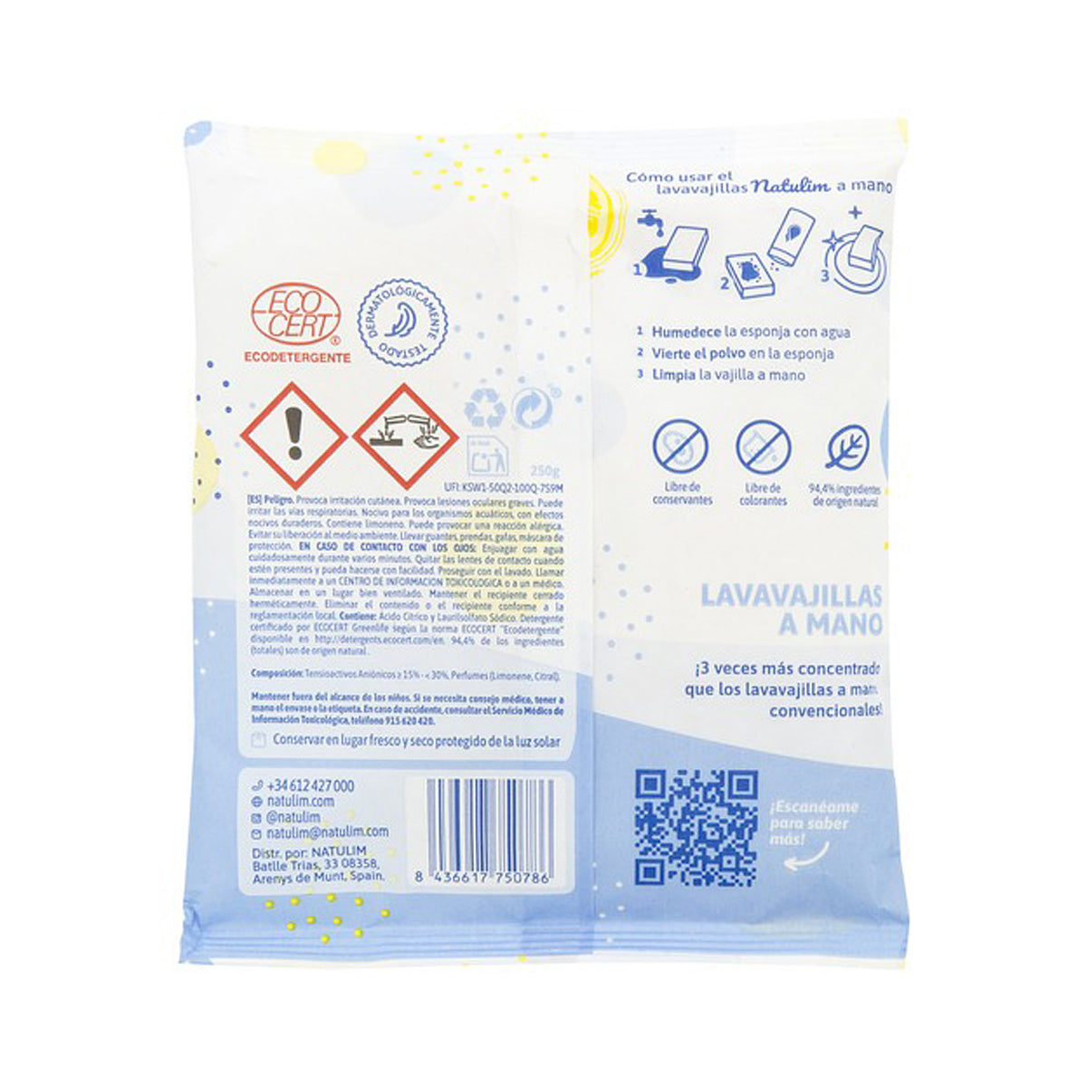 Poudre à vaisselle à la main au citron Natulim 250 g