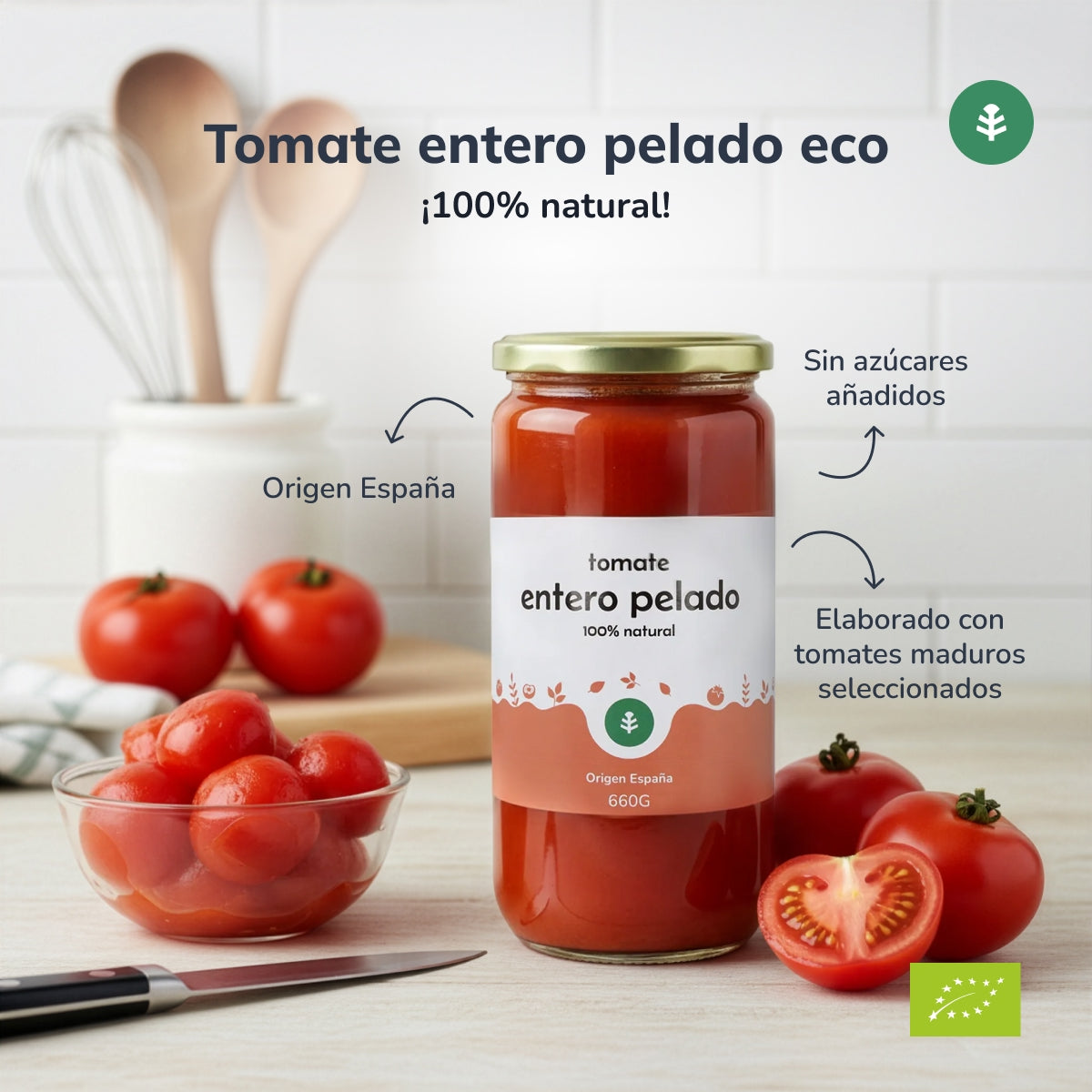 Tomate pelée entière ECO Planeta Huerto 660 g