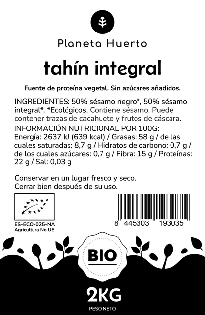 Ekologisk tahini av hela sesamfrön Planeta Huerto 2 kg