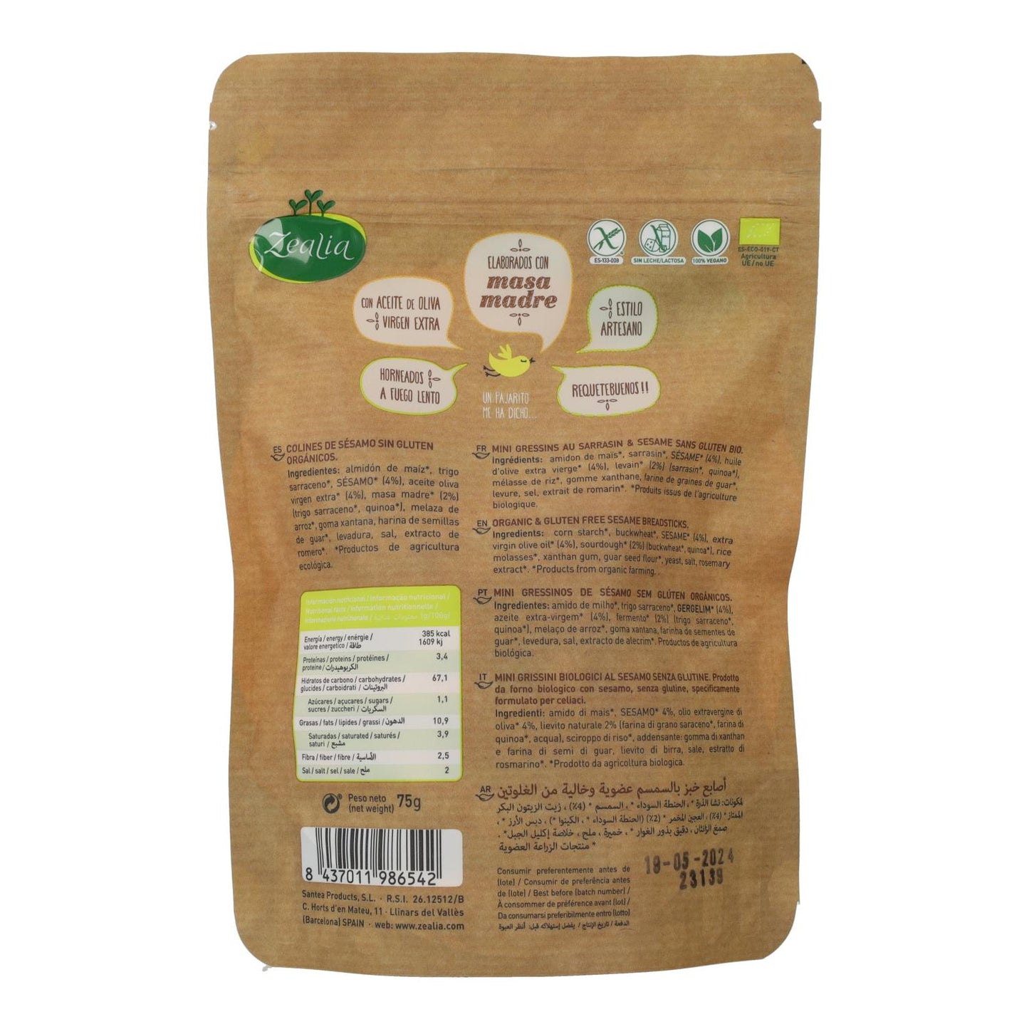 Mini Grissini Sesamstengels BIO Glutenvrij Zealia 70 g