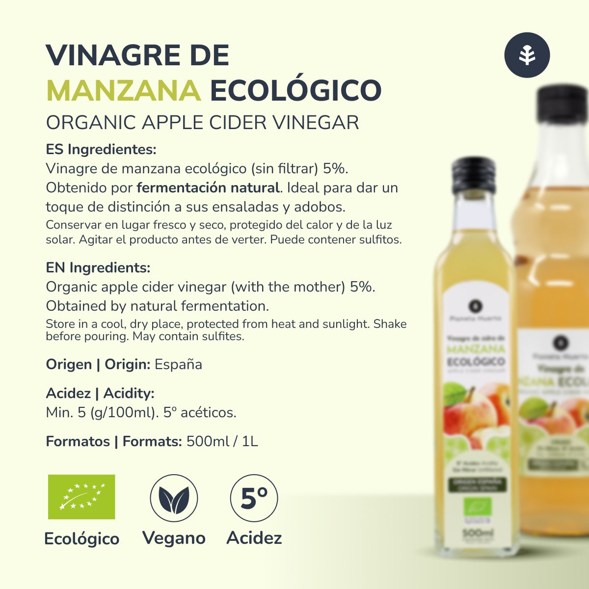 3er-Pack ECO-Apfelessig, roh, ungefiltert, mit Essigmutter Planeta Huerto 1 l
