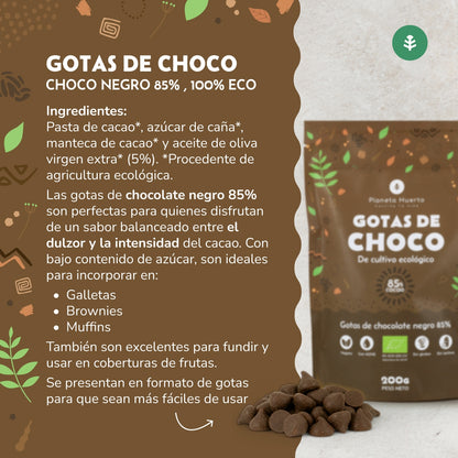 Dropsy czekoladowe 85% kakao ECO Planeta Huerto 200 g