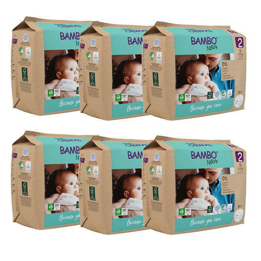 Lot de 6 paquets de couches Bambo Nature T2 (3-6 kg) 30 unités