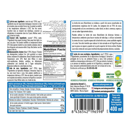 Confezione da 6 latte di cocco biologico NaturGreen 400 g