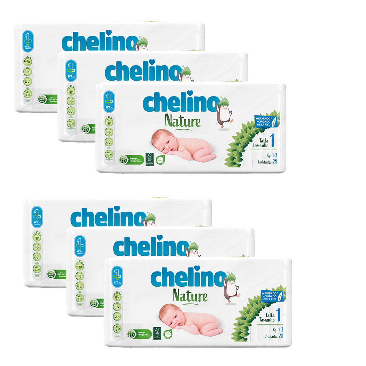 Pakket 6x luiers T1 1-3 kg Chelino Nature 28 stuks