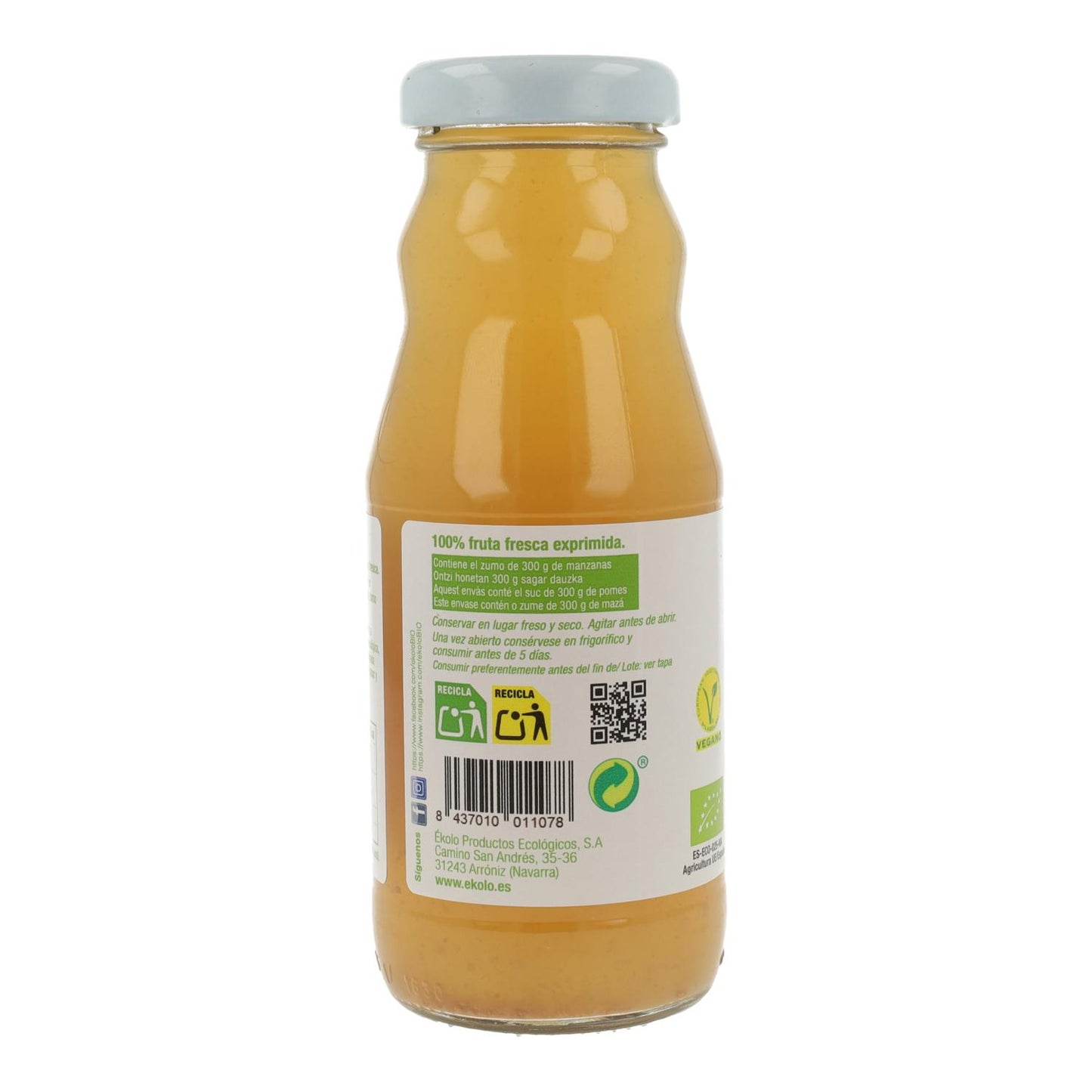 Jus de pomme bio 100 % pressé Ékolo 200 ml