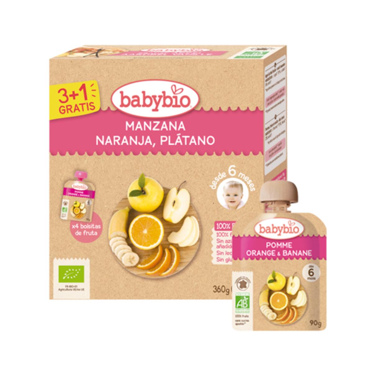 Pouch Jabłko, pomarańcza i banan Bio BabyBio 4 szt. po 90 g