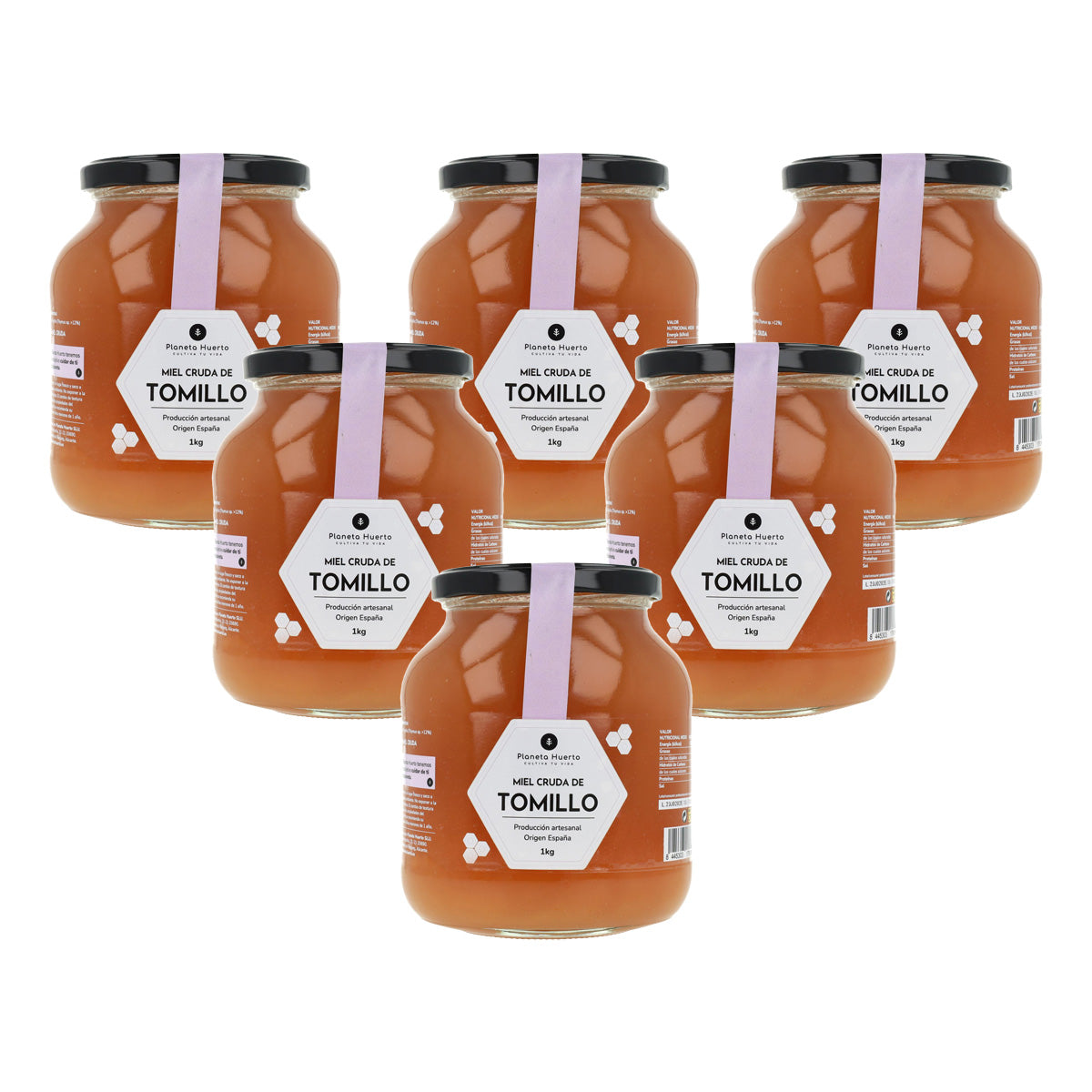 Pack 6x Miel Cruda de Tomillo Planeta Huerto 1 Kg
