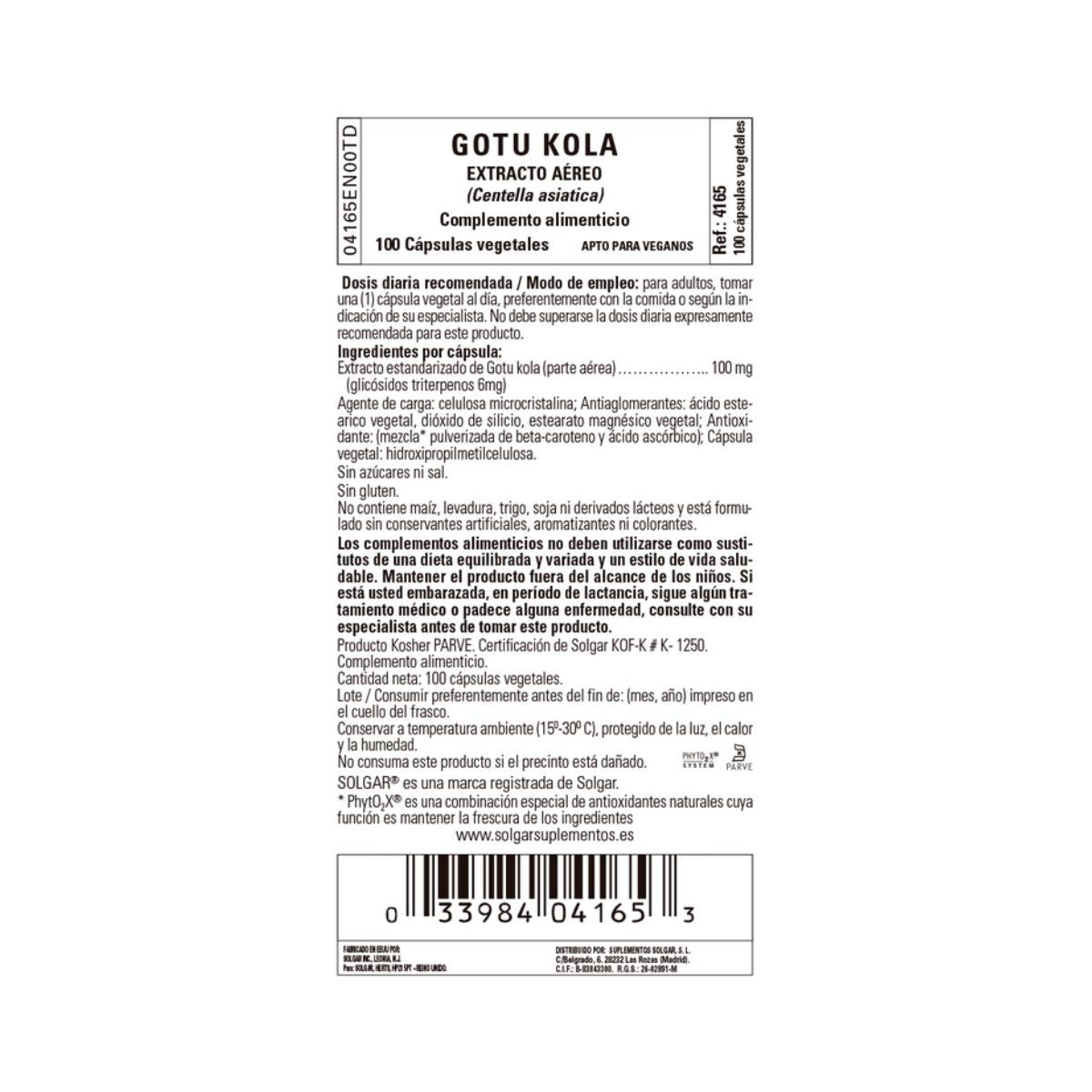 Gotu Kola (Centella Asiática), 100 kapsułek roślinnych