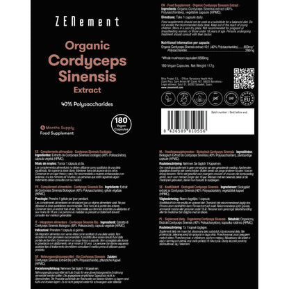 Cordyceps Sinensis ECO Extract 40% Polysaccharides Zenement, 180 tablets Organic Cordyceps Sinensis