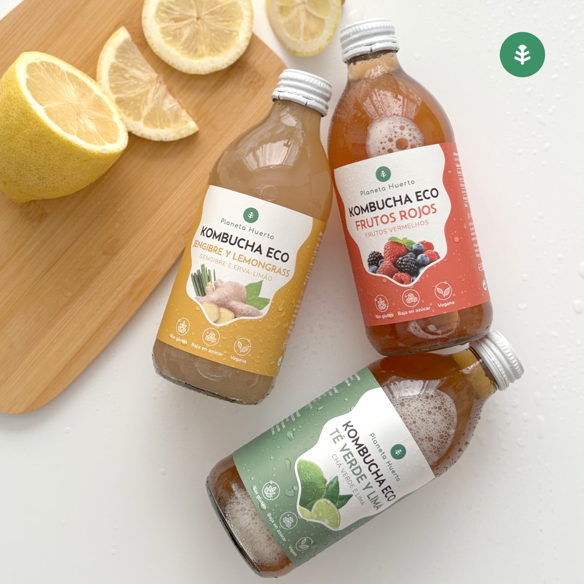 Kombucha ECO groene thee en limoen Planeta Huerto 330 ml
