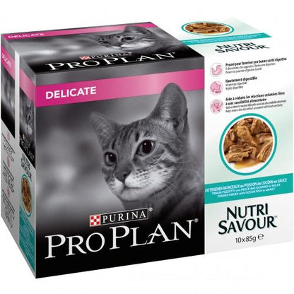 Confezione da 10 PRO PLAN Gatto Delicate Pesce dell'oceano 85 g