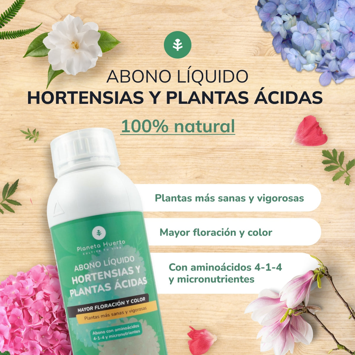 Concime liquido per ortensie e piante acide Planeta Huerto 250 ml