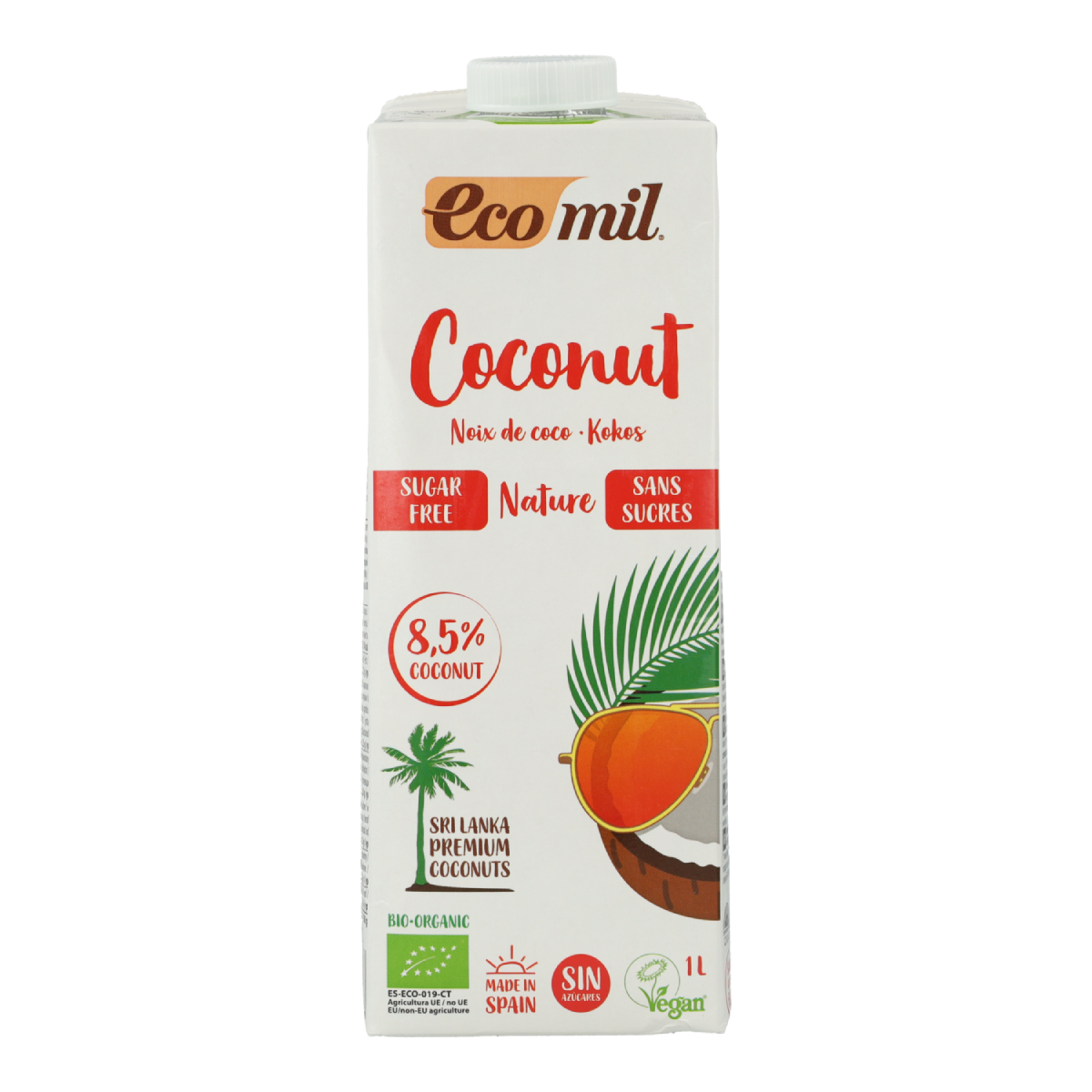 Boisson végétale à la noix de coco sans sucre, sans gluten et sans lactose Ecomil 1 L