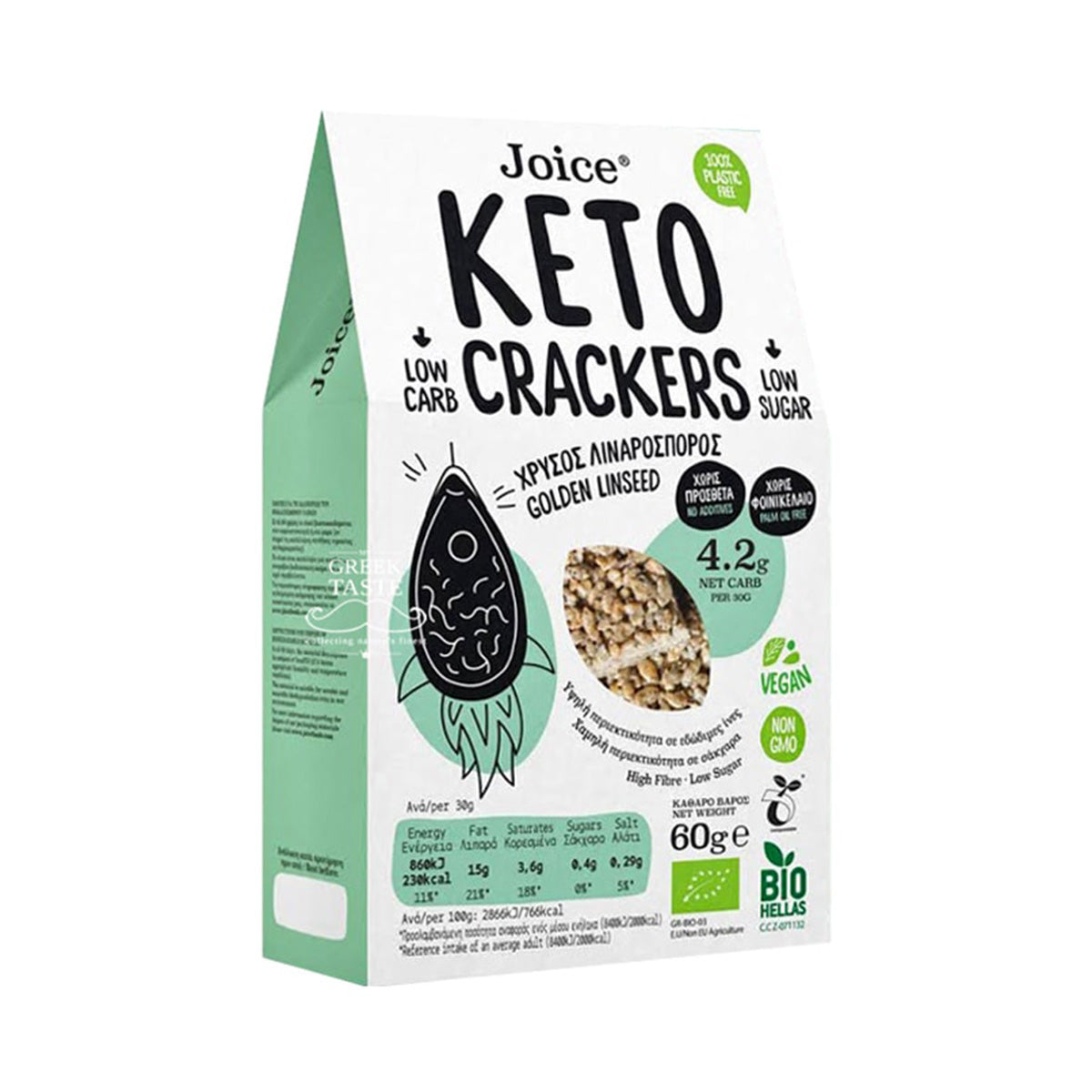 Keto crackers goudkleurig lijnzaad Joice Foods 60 g