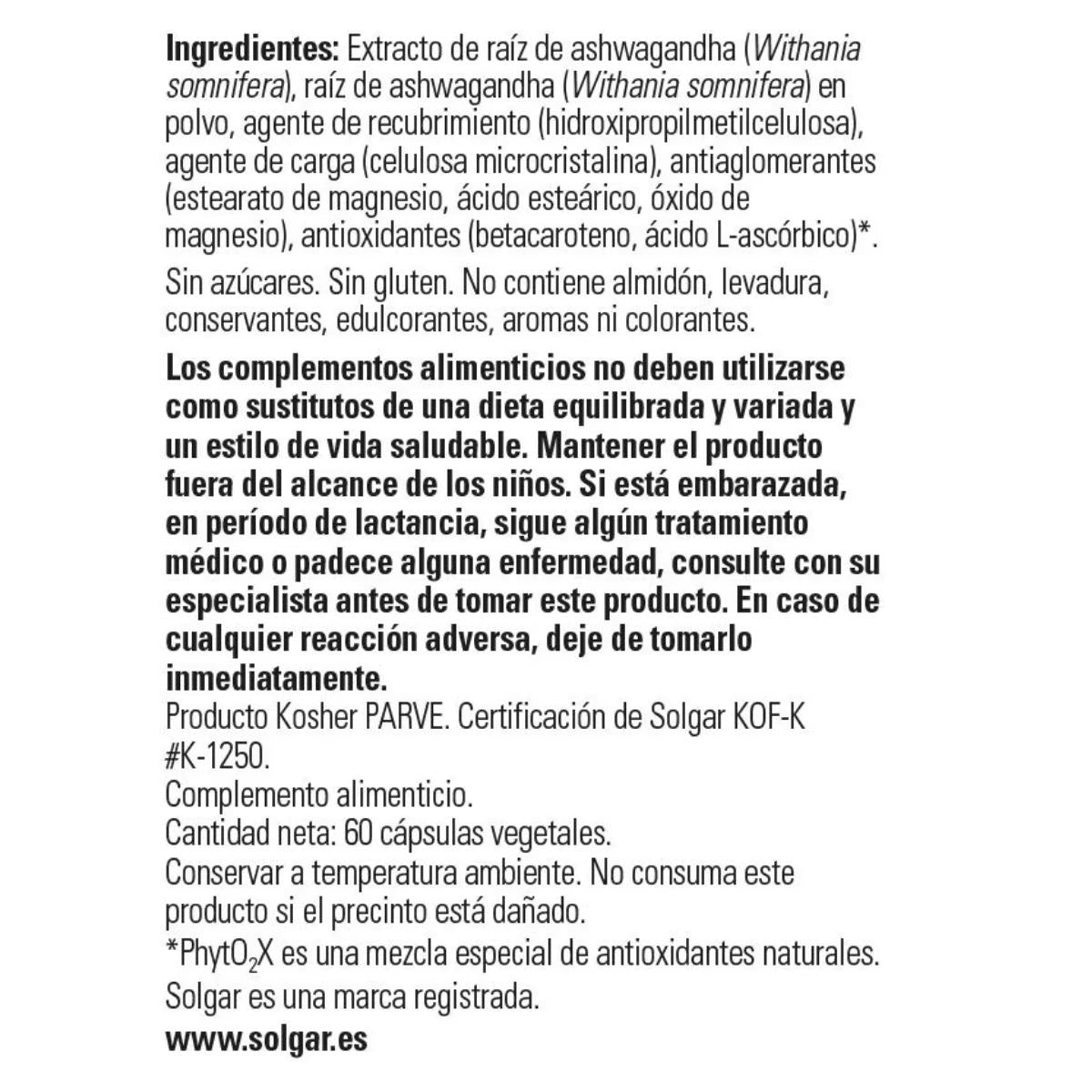 Ashwagandha, 60 cápsulas vegetales