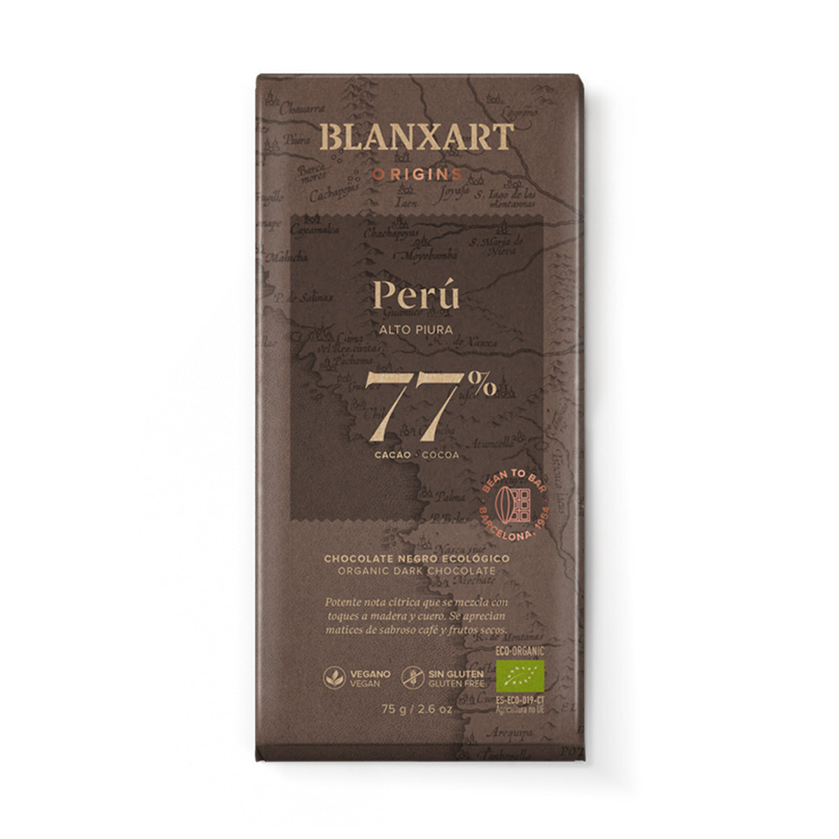 Pure chocolade 77% Peru Eco Vegan Glutenvrij Blanxart 75 g