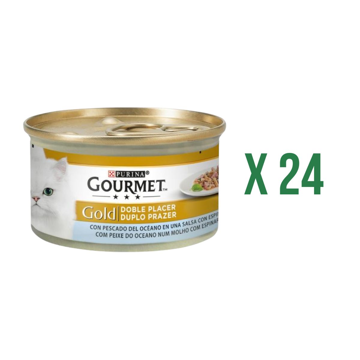 Pack of 24 x GOURMET GOLD Double Delight Ocean Fish & Spinach Wet Food 85 g